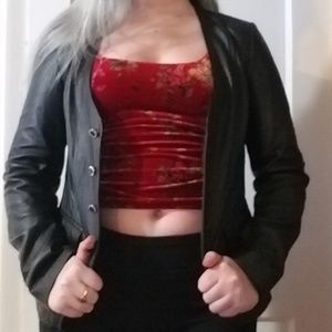 NWOT Karen Kane Faux leather black button down SzS